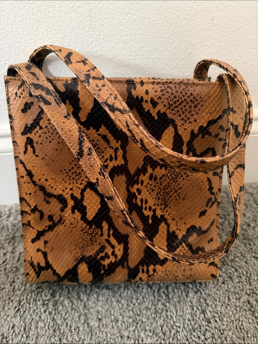 Charles Jourdan Vintage Rare Brown and Tan Python -Print Shoulder Bag